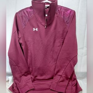 NWT Under Armour Women Loose Fit Maroon 1/4 Zip Workout Pullover Mock Neck SZ XL